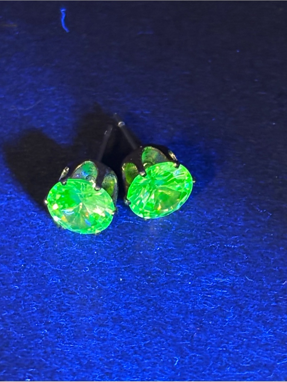 Uranium Glass Stud Earrings UV Reactive Glowing Vaseline Glass Rhinestones 8mm